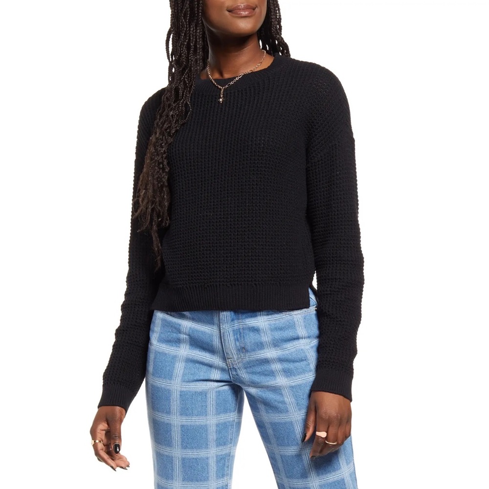 ❤️ BP. Thermal Knit Crop Sweater Black